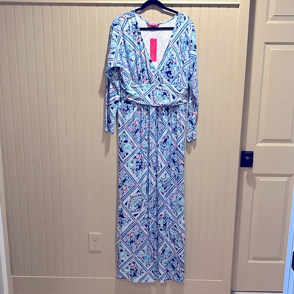 LILLY PULITZER Nichola Maxi Dress in Zanzibar Blu SIZE XL NEW WITH TAGS - Picture 1 of 9